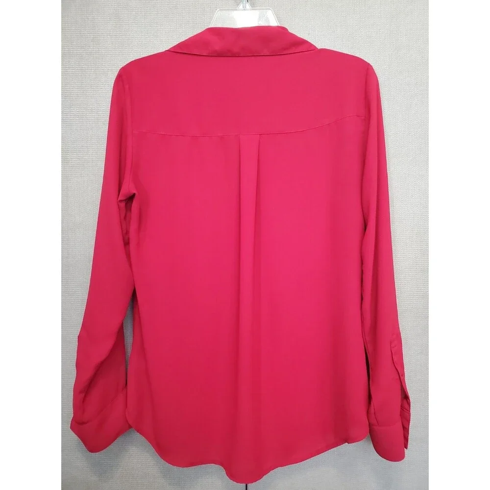 Express Portofino Roll-Tab Sleeve Button-Up Shirt Red Size Medium - Picture 5 of 6